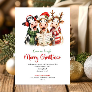 Whimsical lustige Kühe Weihnachts Grußkarte Design Feiertagskarte