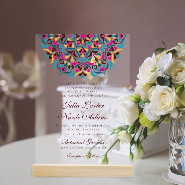 Whimsical Luxus Elfenbein Blumenstrauß Hochzeit Acryleinladungen (Von Creator hochgeladen)