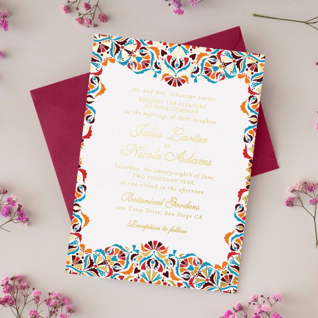 Whimsical Luxus Elfenbein Blumenstrauß Hochzeit Folieneinladung (Von Creator hochgeladen)