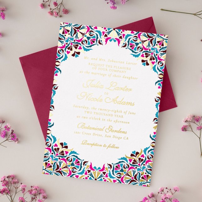 Whimsical Luxus Elfenbein Blumenstrauß Hochzeit Folieneinladung (Von Creator hochgeladen)