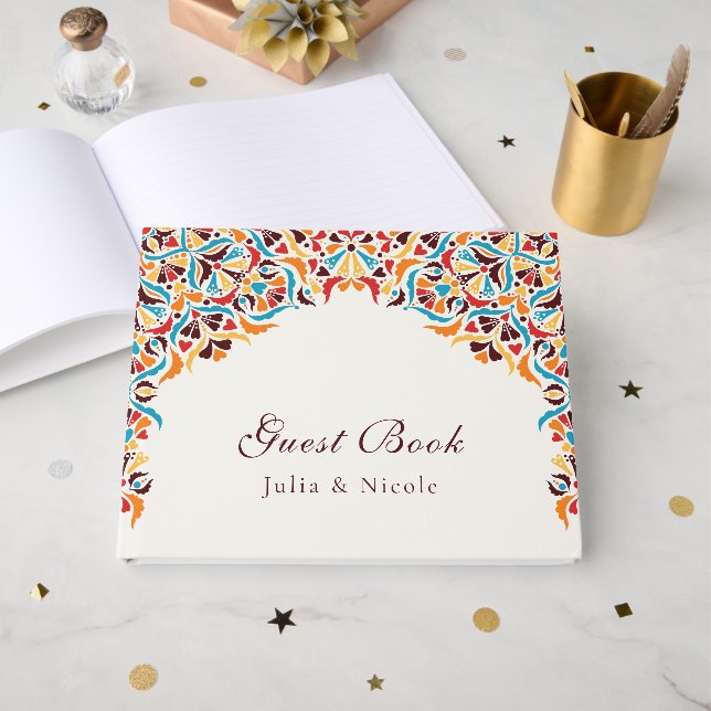 Whimsical Luxus Elfenbein Blumenstrauß Hochzeit Gästebuch (Vorderseite Offen)