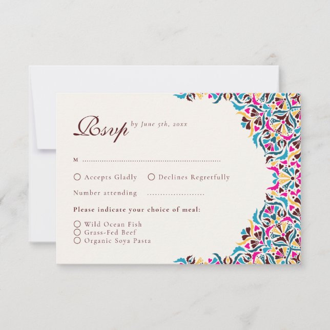 Whimsical Luxus Elfenbein Blumenstrauß Hochzeit RSVP Karte (Vorderseite)