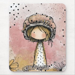 Whimsical Mädchen Wasserfarbe mit floralen Akzente Mousepad