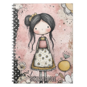 Whimsical Mädchen Wasserfarbe mit floralen Akzente Notizblock