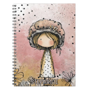 Whimsical Mädchen Wasserfarbe mit floralen Akzente Notizblock