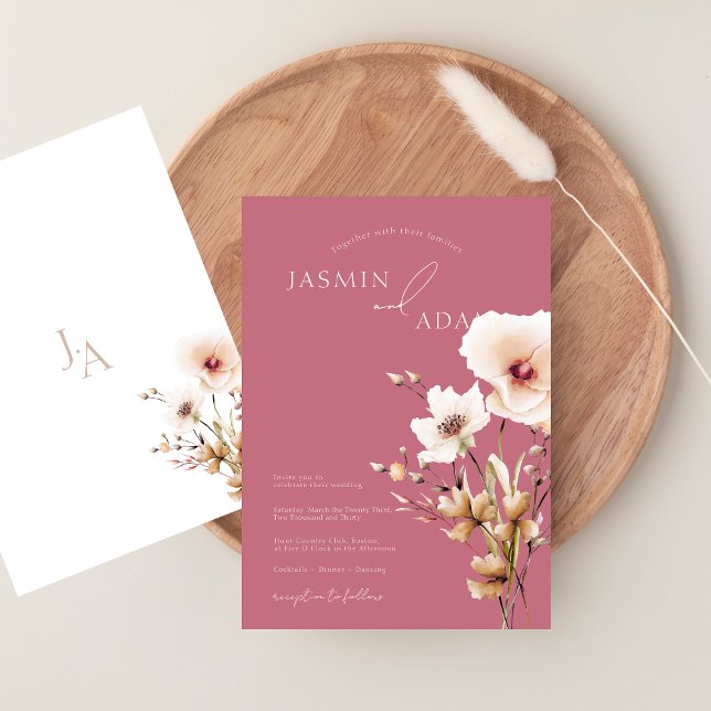 Whimsical Magenta Pink Wildblumen Hochzeit Einladung (Whimsical Magenta Pink Wildflowers Wedding Invitation)