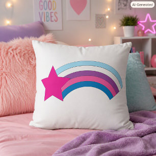 Whimsical Magenta Sternschnuppe Regenbogen Kissen