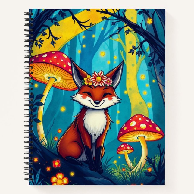 Whimsical Magic Forest Design/Niedlicher Fuchs Notizbuch (Vorderseite)