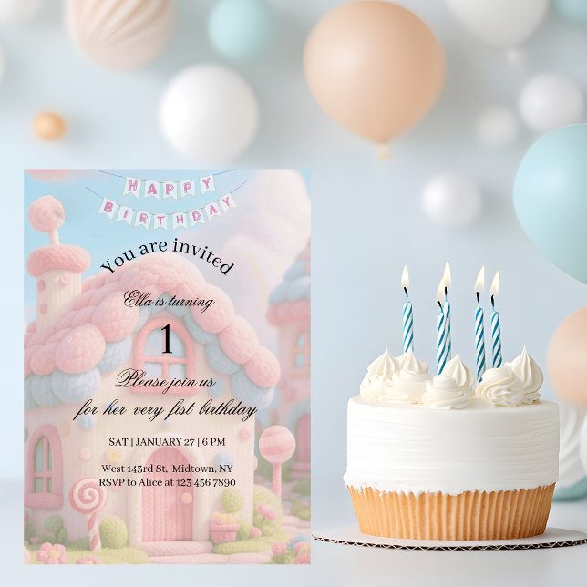 Whimsical Magic House Pink 1st Birthday  Einladung (Von Creator hochgeladen)