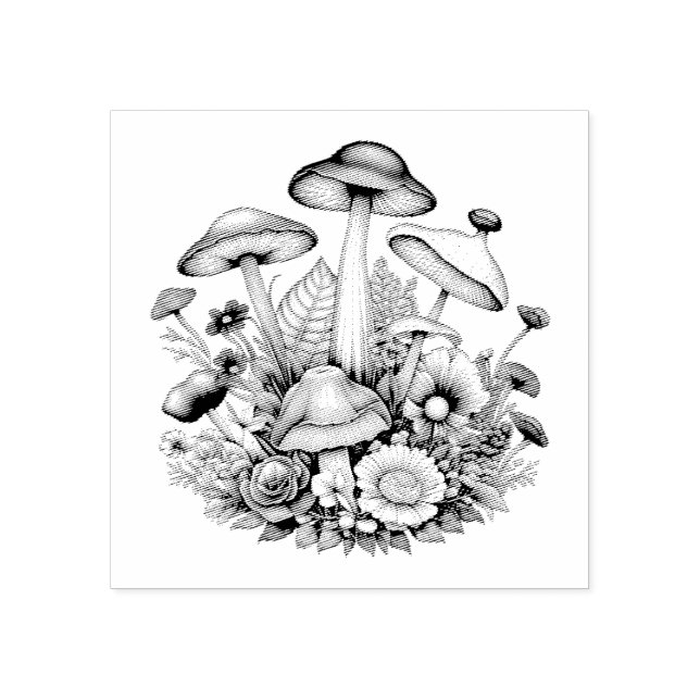 Whimsical Magic Mushrooms und Blume Gummistempel (Prägung)