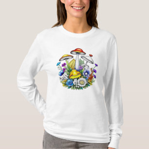 Whimsical Magic Mushrooms und Blume T-Shirt
