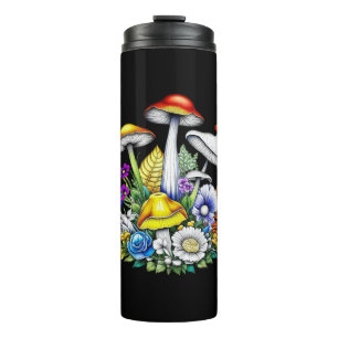 Whimsical Magic Mushrooms und Blume Thermosbecher