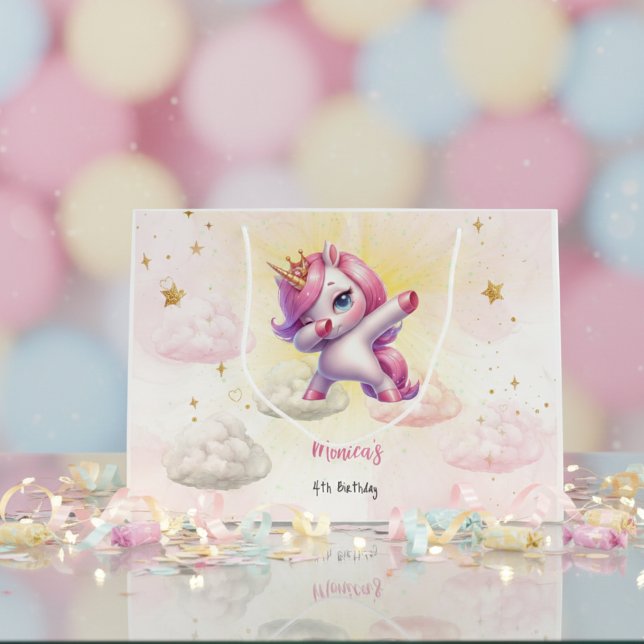 Whimsical magic pink dabbing unicorn Kindergeburts Große Geschenktüte (Von Creator hochgeladen)