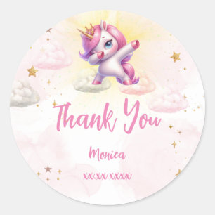 Whimsical magic pink dabbing unicorn Kindergeburts Runder Aufkleber