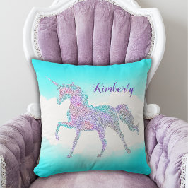 Whimsical Magical Glitzer Unicorn Kissen