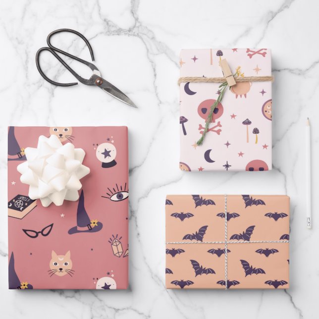 Whimsical Magical rosa Hexenthema Geschenkpapier Set (Vorderseite)