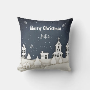 Whimsical Magical Snow Xmas Chic Blue Metal Orname Kissen