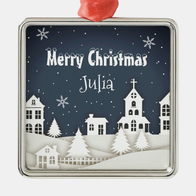 Whimsical Magical Snow Xmas Chic Blue Ornament Aus Metall (Vorne)