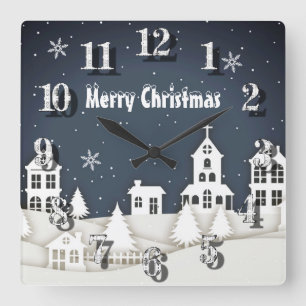 Whimsical Magical Snow Xmas Chic Blue  Quadratische Wanduhr