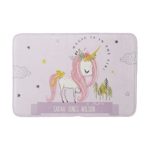 Whimsical Magical Unicorn Lila Princess Kids Badematte
