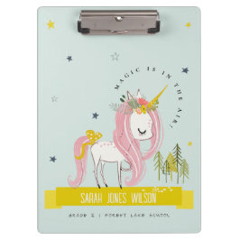 Whimsical Magical Unicorn Pink Aquamarin Aqua Prin Klemmbrett