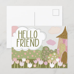 Whimsical Magical Village Garden Postkarte
