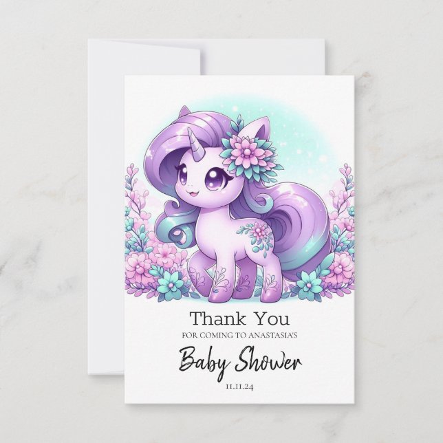 Whimsical Majestic Unicorn Baby Dusche Dankeskarte (Vorderseite)