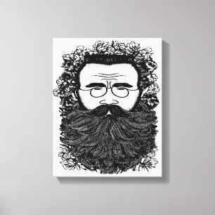Whimsical Man Beard Mustache Blume Art Poster Leinwanddruck