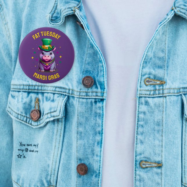 Whimsical Mardi Gras Fat Dienstag Hippo Sticker Button (Von Creator hochgeladen)
