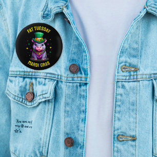 Whimsical Mardi Gras Fat Dienstag Hippo Sticker Button