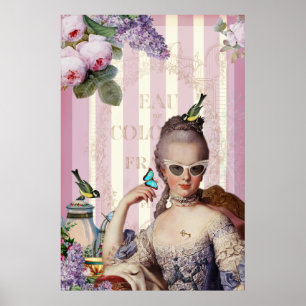 Whimsical Marie Antoinette in geflügelter Sonnenbr Poster