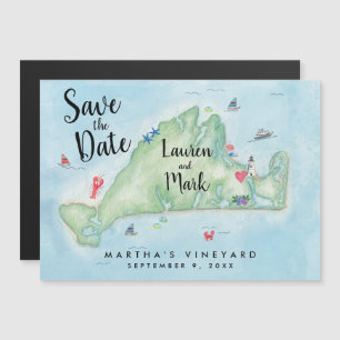 Whimsical Martha's Vineyard Map Save the Date Magneteinladung