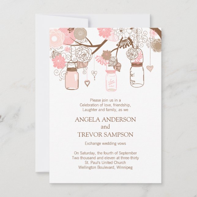Whimsical Mason Jar Hochzeit Einladung (Vorderseite)