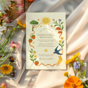 Whimsical Maximalist Eclectic Sun & Moon Wedding Einladung