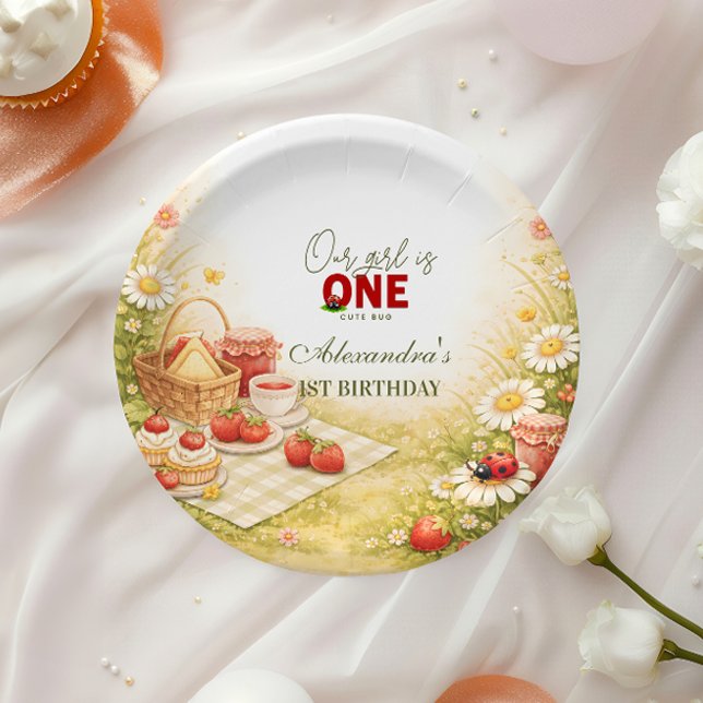 Whimsical Meadow Lady Bug 1st Birthday Pappteller (Von Creator hochgeladen)