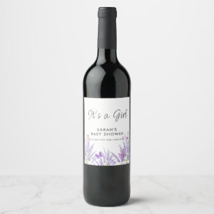 Whimsical Meadow Lavender Butterfly Babydusche Weinetikett