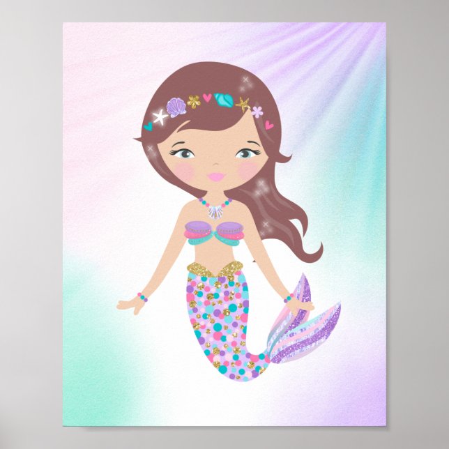 Whimsical Meerjungfrau Kinder Kinderzimmer drucken Poster (Vorne)