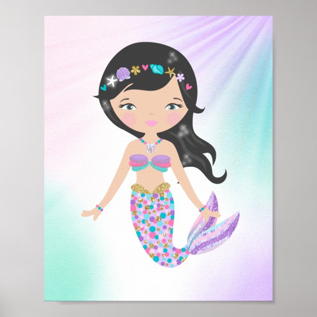 Whimsical Meerjungfrau Kinder Kinderzimmer drucken Poster (Vorne)