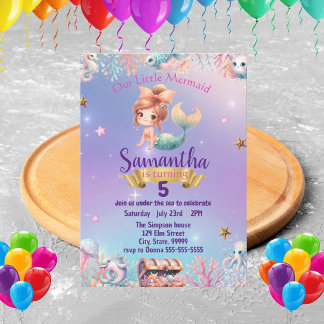 Whimsical Meerjungfrau zum Geburtstag Einladung fü