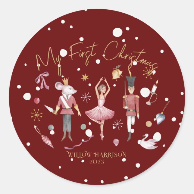 Whimsical Mein erster WeihnachtsNutcracker Kinder  Runder Aufkleber (Vorderseite)