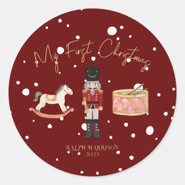 Whimsical Mein erster WeihnachtsNutcracker Kinder  Runder Aufkleber (Vorderseite)