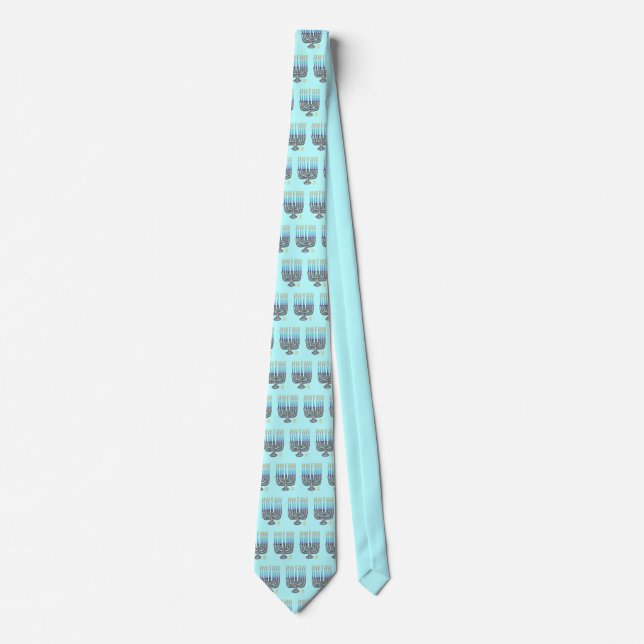 Whimsical Menorah Men's Light Blue Neck Tie Krawatte (Vorderseite)