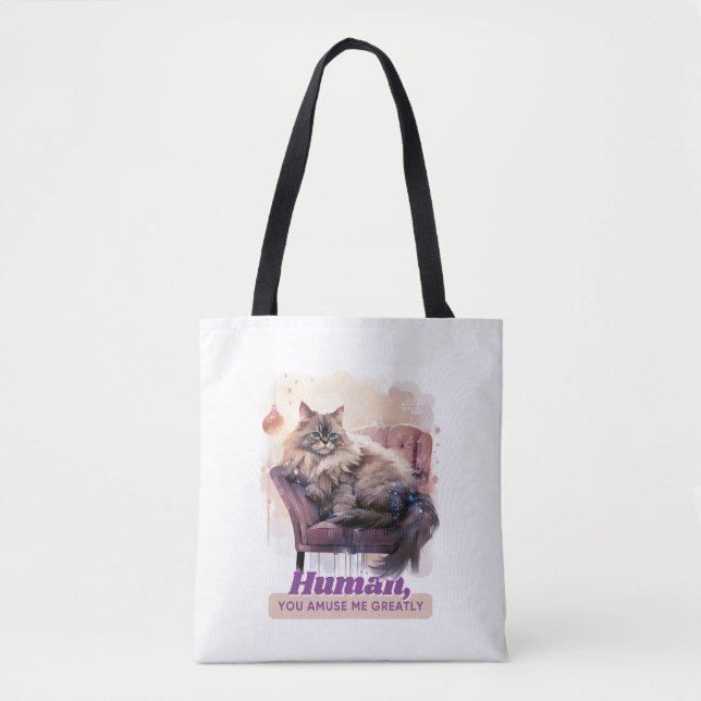 Whimsical "Mensch, du sagst mir, ich bin groß" Kat Tasche (Vorderseite)