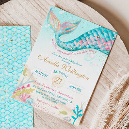 Whimsical Mermaid Girl Baby Dusche Aquamarin Pink  Einladung