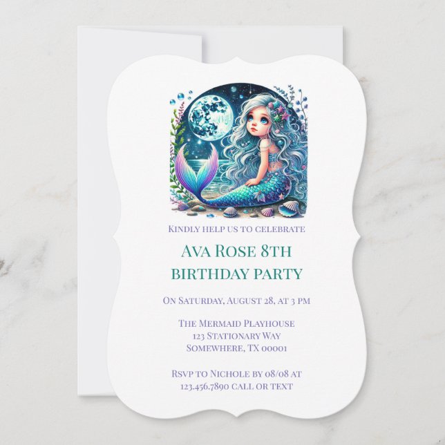 Whimsical Mermaid Girl Birthday Party Einladung (Vorderseite)