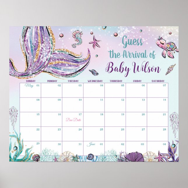 Whimsical Mermaid Guess Baby's Ankunft Geburtsspie Poster (Vorne)