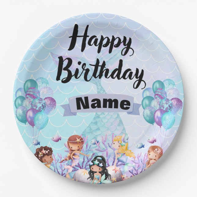 Whimsical Mermaid Party Decke - Blau & Lila Pappteller (Vorderseite)