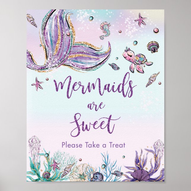 Whimsical Mermaid Schwanz Sweet Leckerei Geburtsta Poster (Vorne)