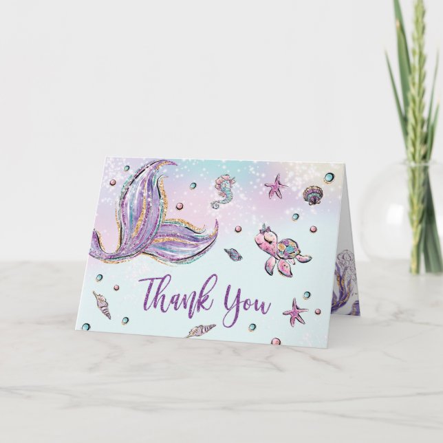 Whimsical Mermaid Schwanz unter der Sea Baby Dusch Dankeskarte (Vorderseite)