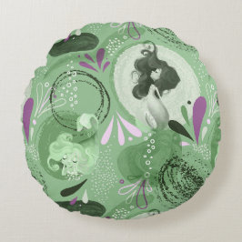 Whimsical Mermaids Green Abstrakt Print Rundes Kissen